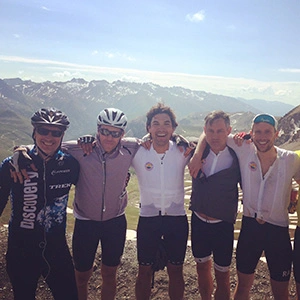 5 Men cycling in the alps